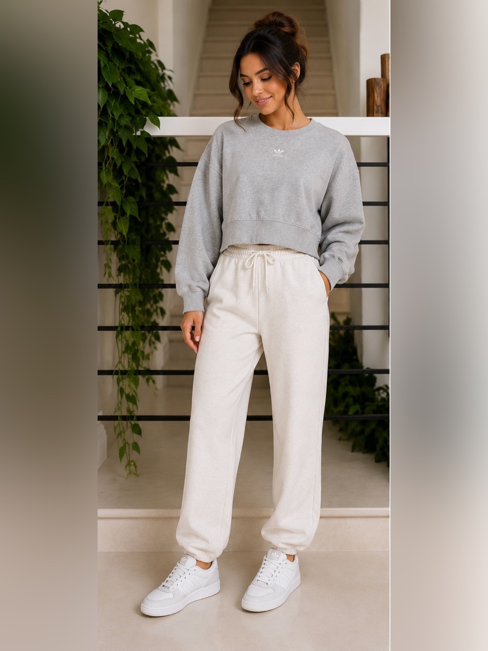 Adidas Originals Gray Cropped Oversized Crewneck Sweatshirt XS